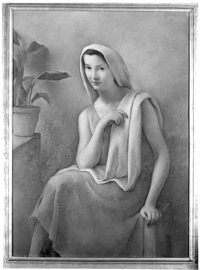Ritratto femminile, figura femminile seduta (dipinto, opera isolata) di Trentini Guido (sec. XX)