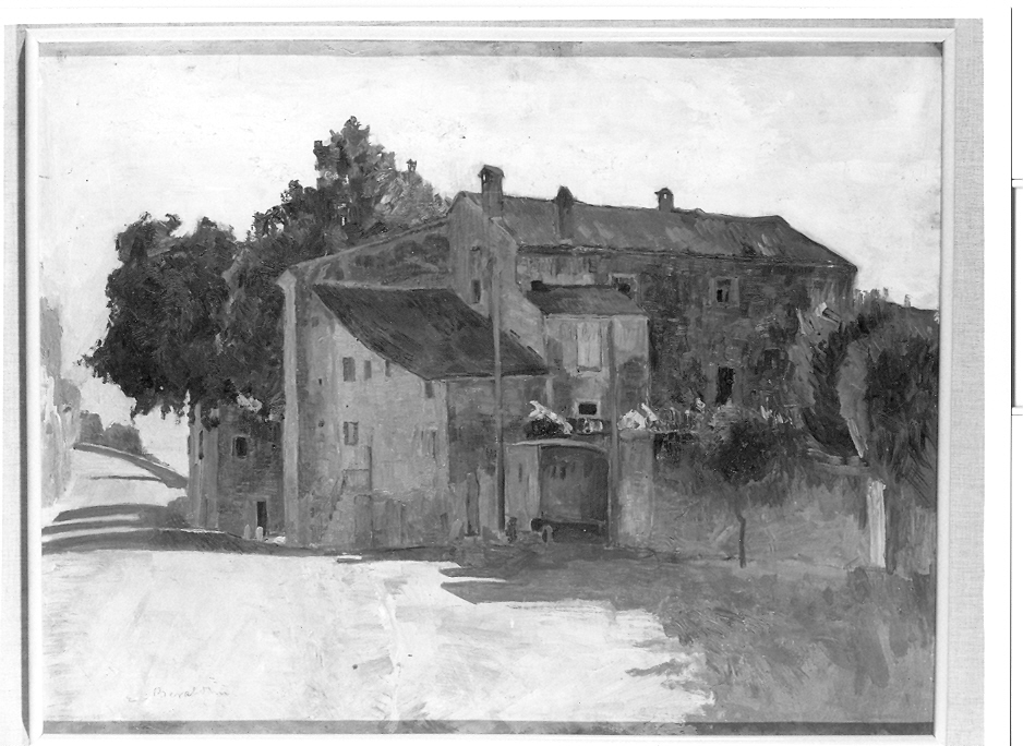 Case sul lago (dipinto, opera isolata) di Beraldini Ettore (secondo quarto sec. XX)