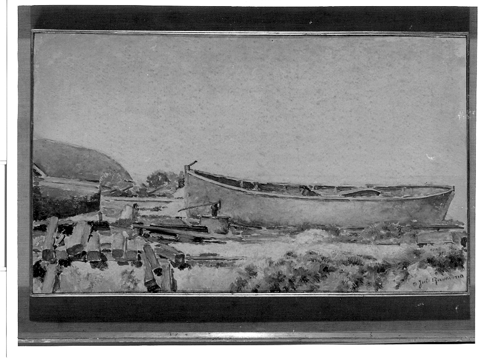 Cantiere, paesaggio (dipinto, opera isolata) di Ravenna Juti (metà sec. XX)