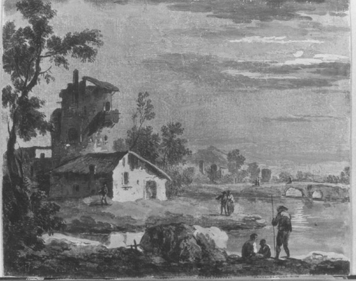 paesaggio fluviale (dipinto) di Zais Giuseppe (attribuito) (sec. XVIII)