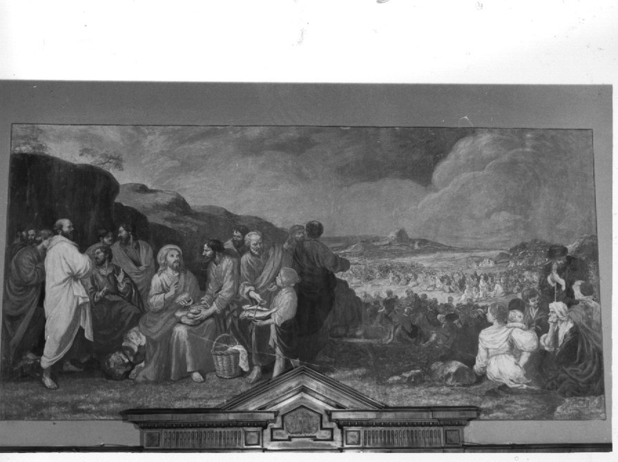 moltiplicazione dei pani e dei pesci (dipinto) di Miolato Gaetano (sec. XX)