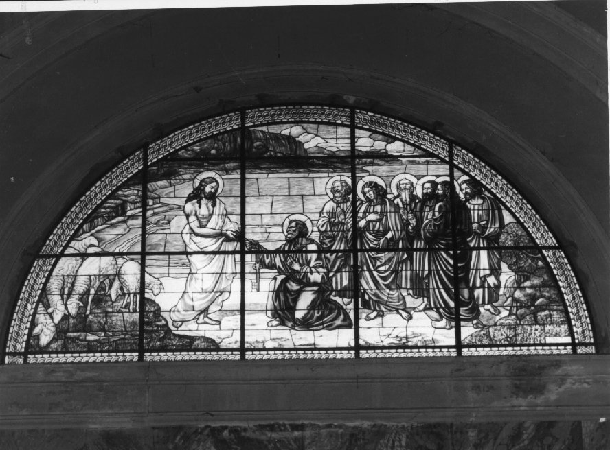 Cristo consegna le chiavi a San Pietro (vetrata) di Polloni Guido (secondo quarto sec. XX)