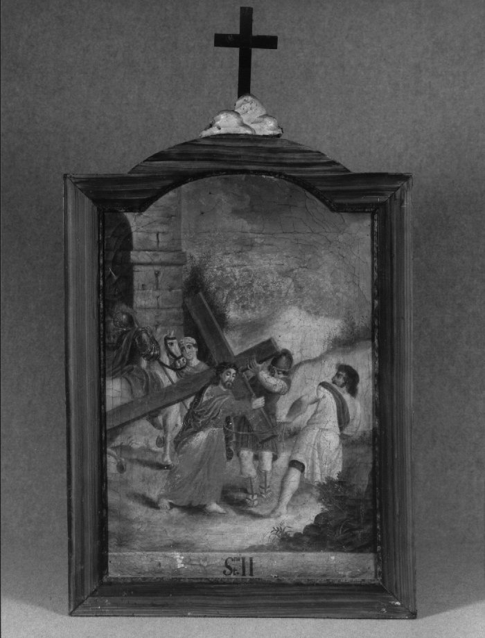 stazione II: Gesù caricato della croce (dipinto) di Guarnieri Luigi (sec. XVII)