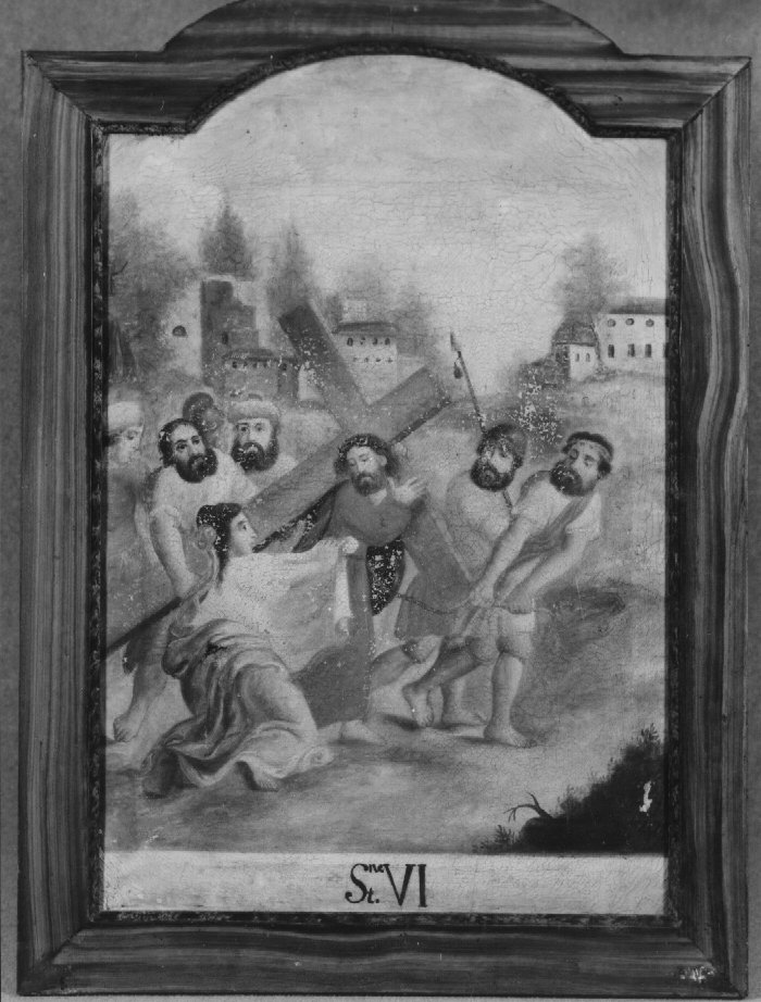 stazione VI: Gesù asciugato dalla Veronica (dipinto) di Guarnieri Luigi (sec. XVII)