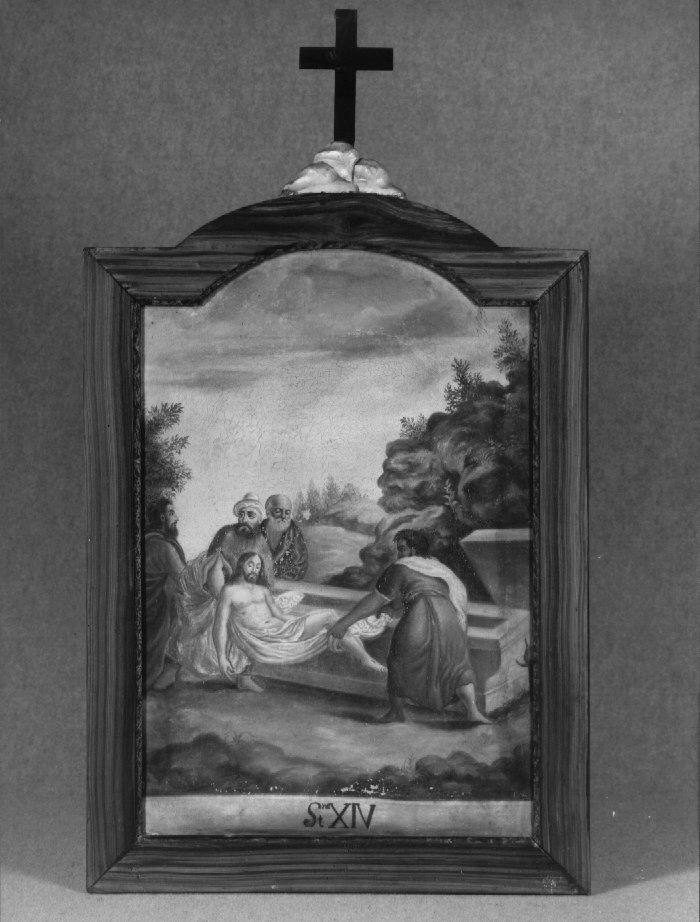 stazione XIV: Gesù deposto nel sepolcro (dipinto) di Guarnieri Luigi (sec. XVII)