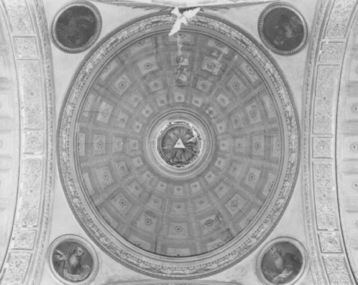 motivi decorativi a cassettoni con rosette (dipinto, elemento d'insieme) - ambito veneto (secc. XIX/ XX)