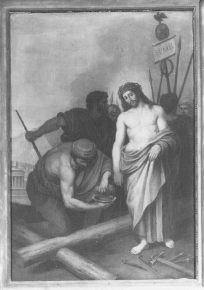 stazione X: Gesù spogliato e abbeverato di fiele (dipinto) di Caliari Giovanni Battista (sec. XIX)