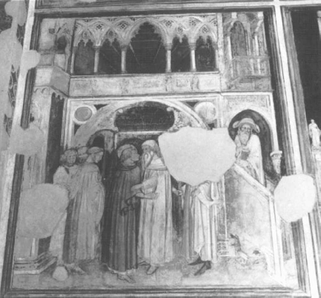 San Girolamo ad Aquileia salutato da Cromatio (dipinto) di Badile Giovanni (attribuito) (sec. XV)