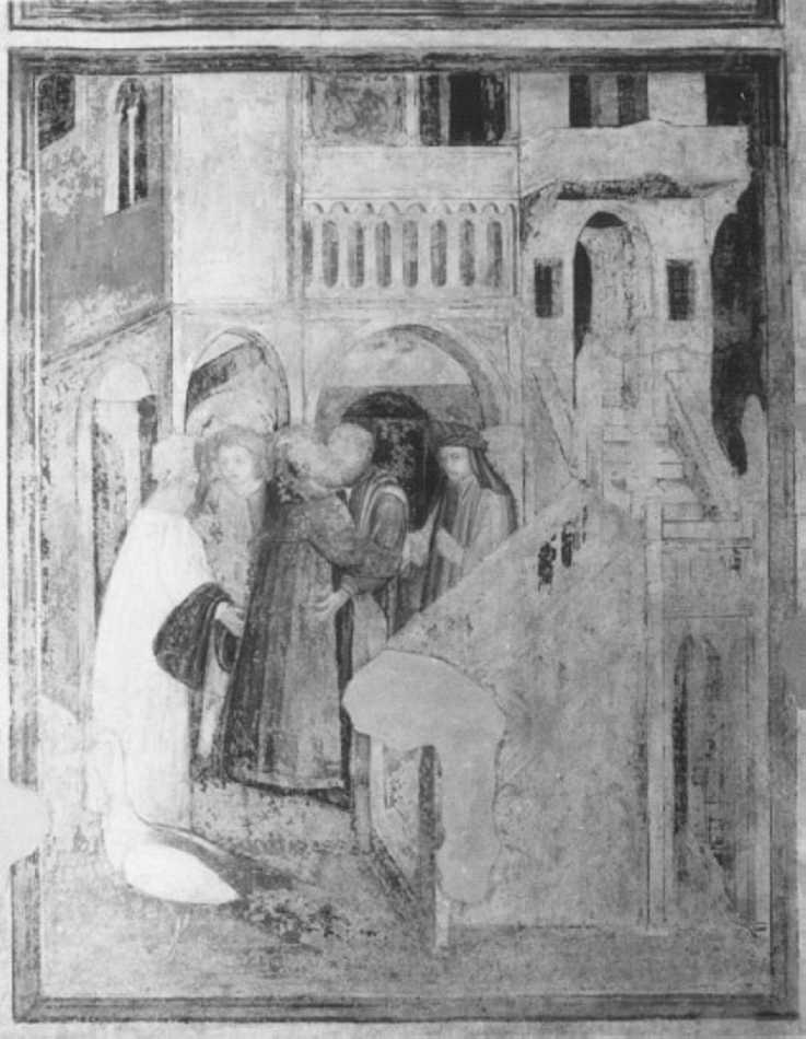 Incontro con l'abate Teodosio (dipinto) di Badile Giovanni (attribuito) (sec. XV)