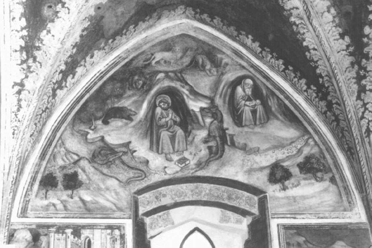 San Girolamo in preghiera nella grotta (dipinto) di Badile Giovanni (attribuito) (sec. XV)
