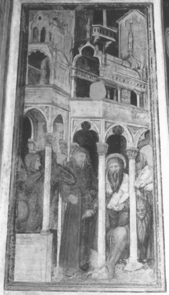 Il leone e l'asino arrivano al monastero (dipinto) di Badile Giovanni (attribuito) (sec. XV)