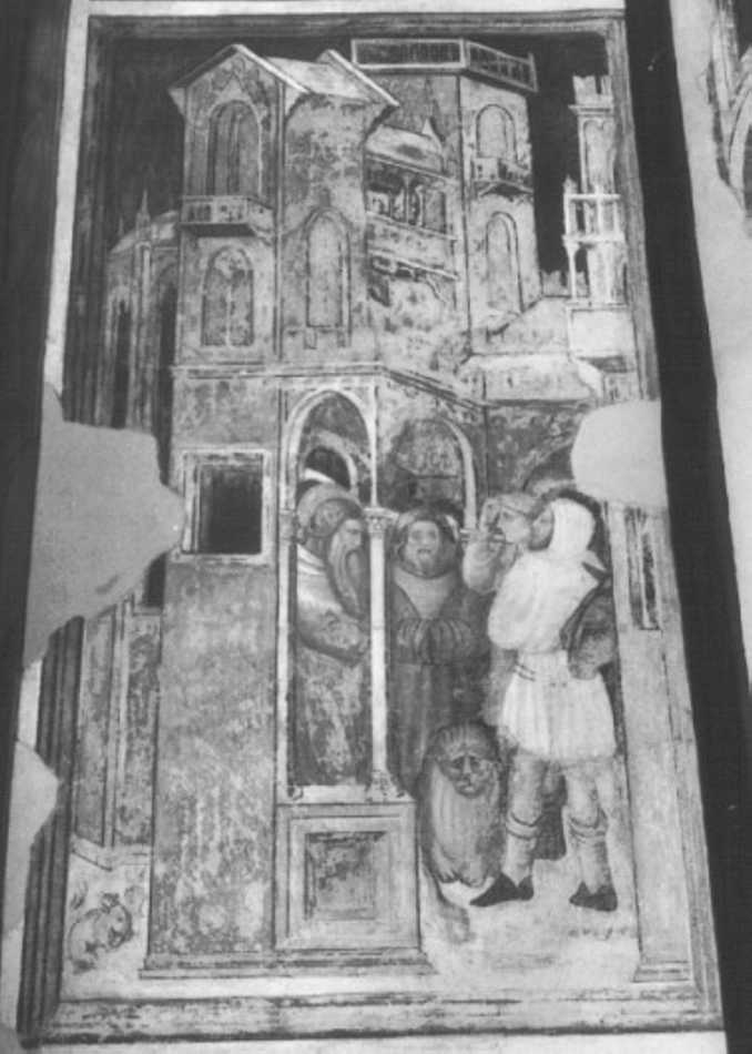 I mercanti che hanno rubato l'asino chiedono perdono (dipinto) di Badile Giovanni (attribuito) (sec. XV)