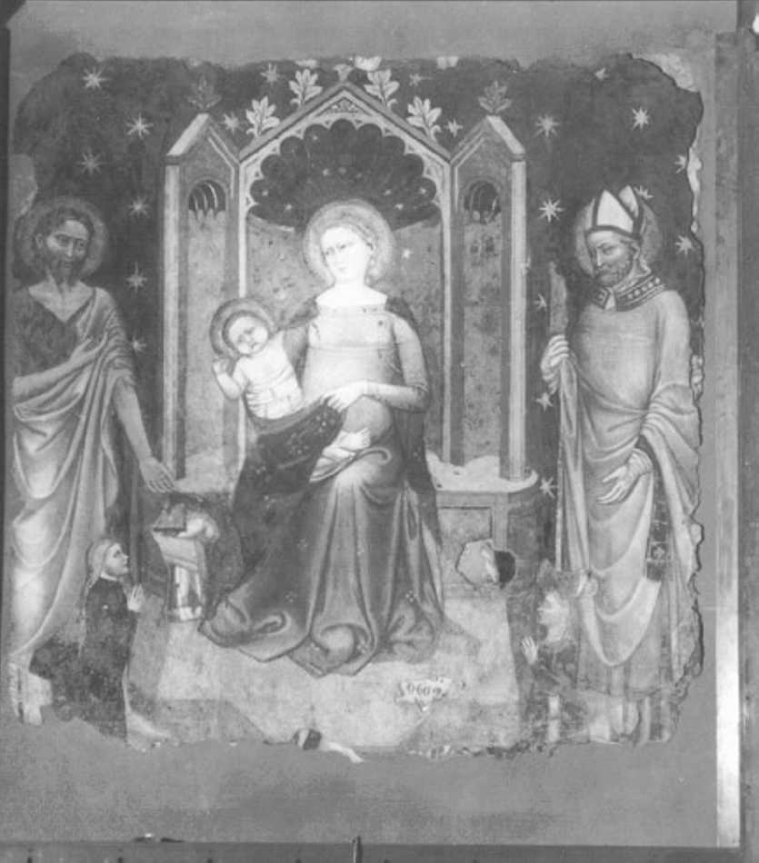 Madonna in trono con Bambino e Santi (dipinto) di Turone Di Maxio Da Cammago (attribuito) (sec. XIV)