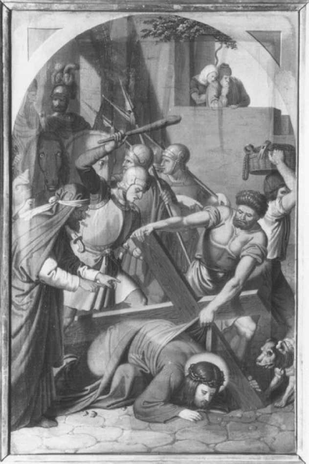 stazione III: Gesù cade sotto la croce la prima volta (dipinto) - ambito veneto (sec. XIX)