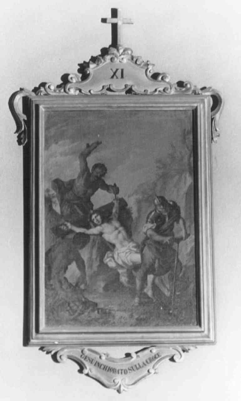 stazione XI: Gesù inchiodato alla croce (dipinto) di Marcola Giovanni Battista (sec. XVIII)