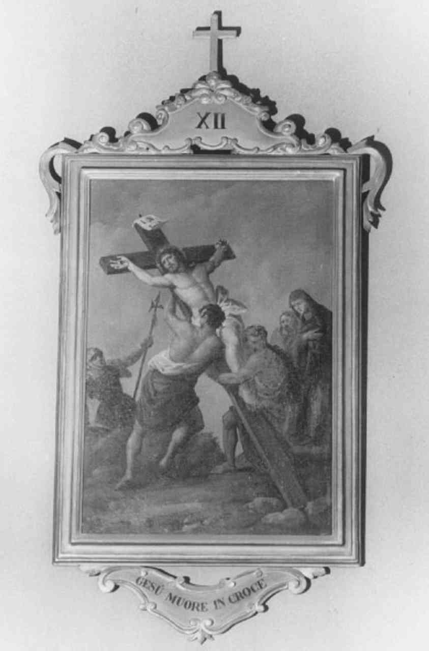 stazione XII: Gesù innalzato e morto in croce (dipinto) di Marcola Giovanni Battista (sec. XVIII)