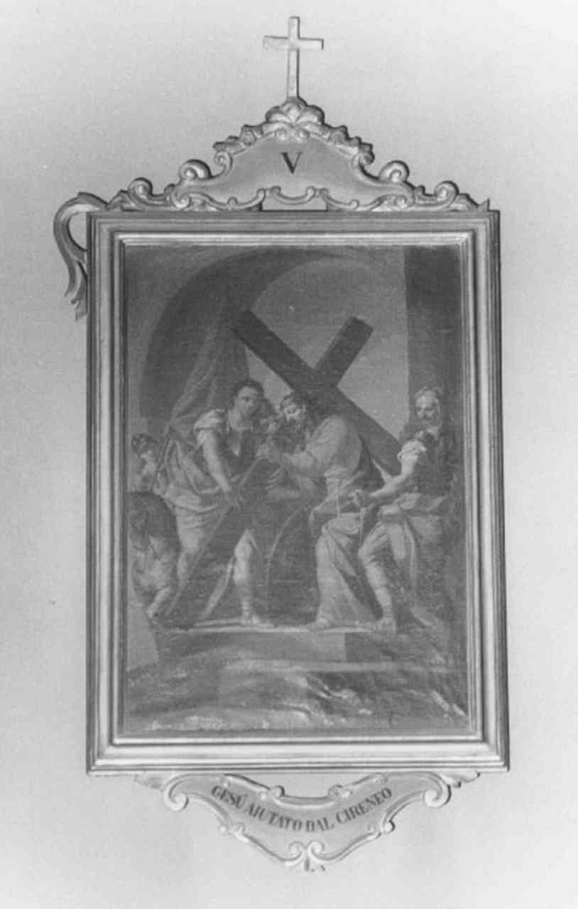 stazione V: Gesù aiutato da Simone il Cireneo a portare la croce (dipinto) di Marcola Giovanni Battista (sec. XVIII)