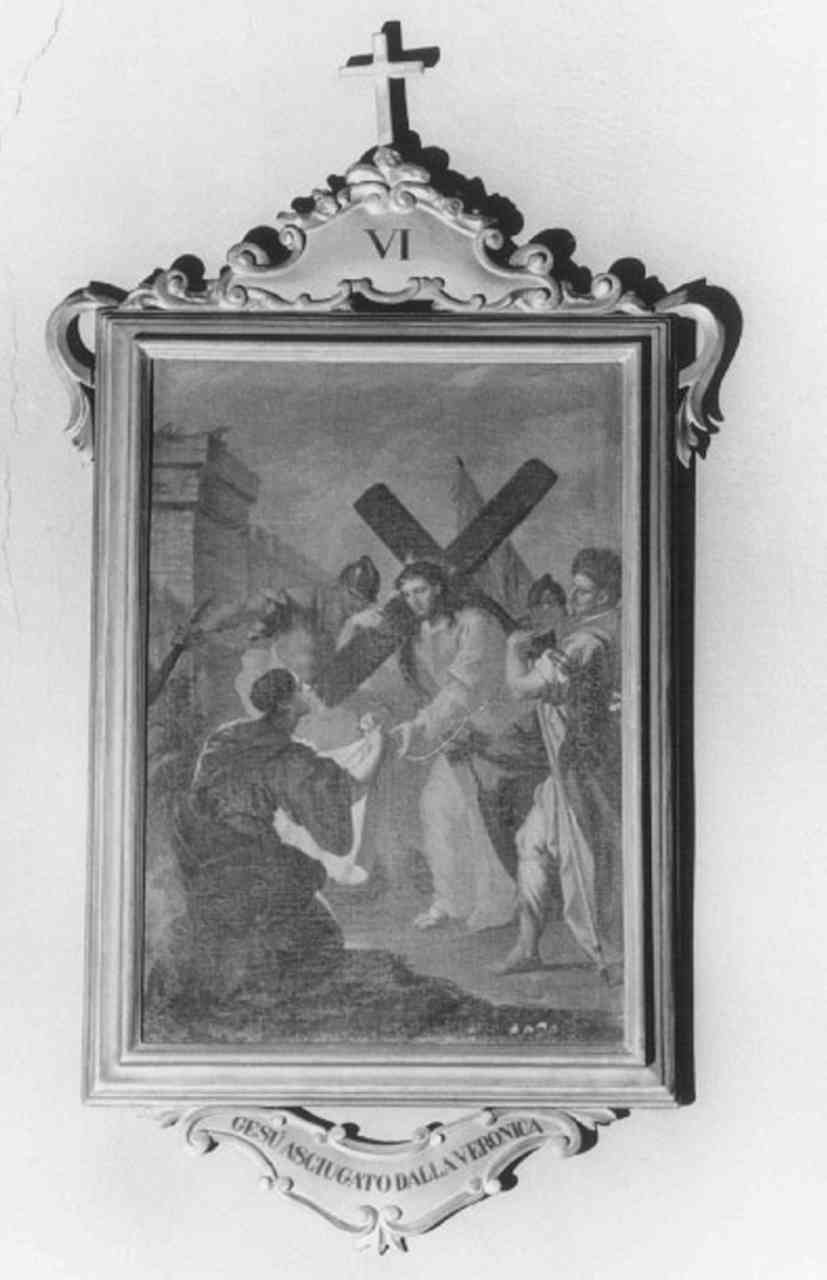 stazione VI: Gesù asciugato dalla Veronica (dipinto) di Marcola Giovanni Battista (sec. XVIII)