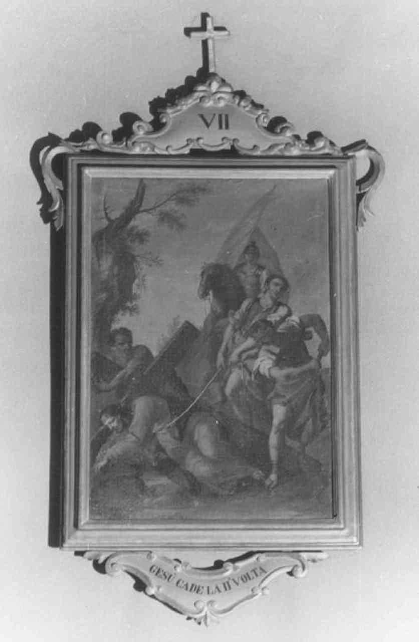 stazione VII: Gesù cade sotto la croce la seconda volta (dipinto) di Marcola Giovanni Battista (sec. XVIII)