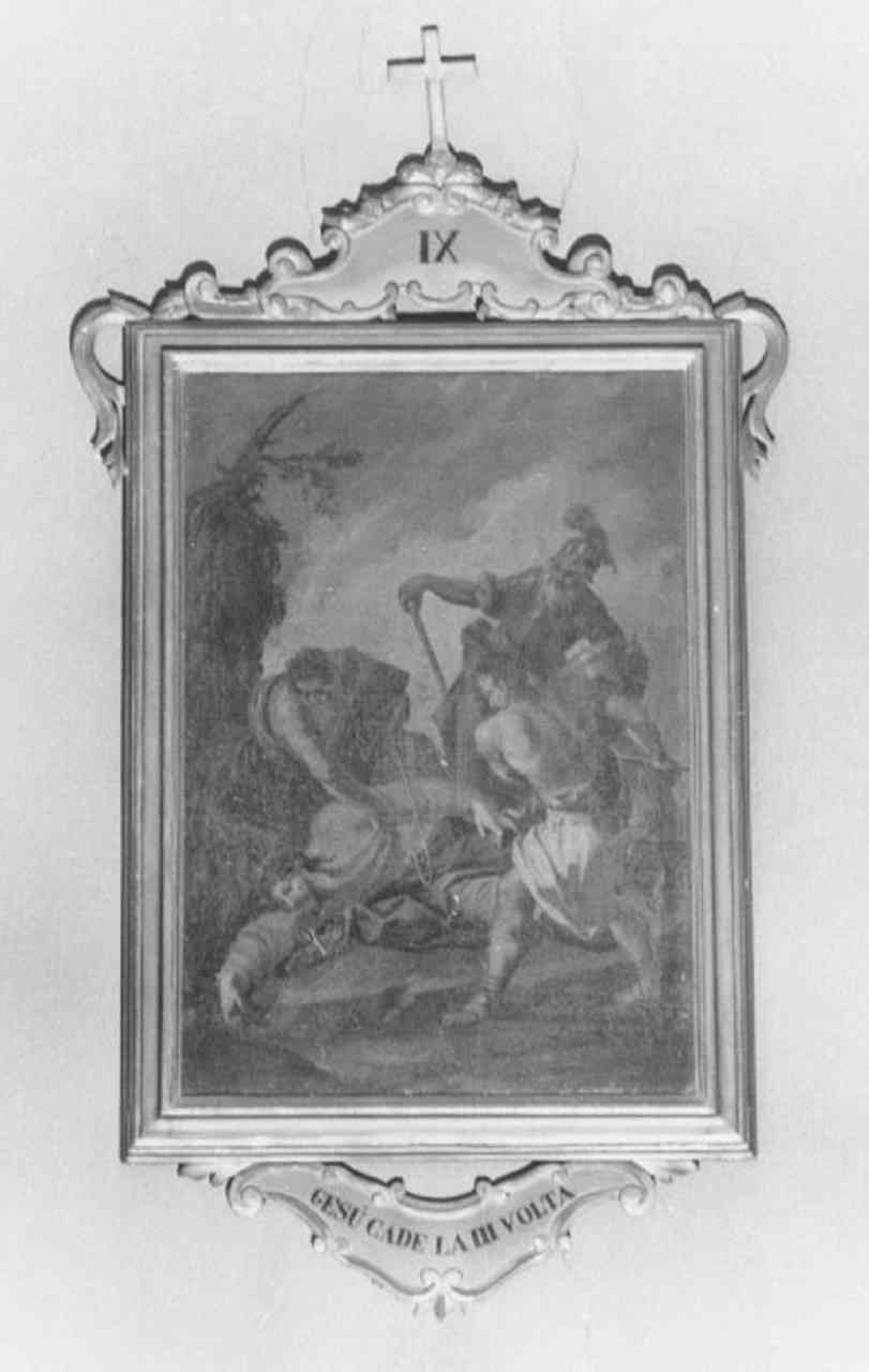 stazione IX: Gesù cade sotto la croce la terza volta (dipinto) di Marcola Giovanni Battista (sec. XVIII)