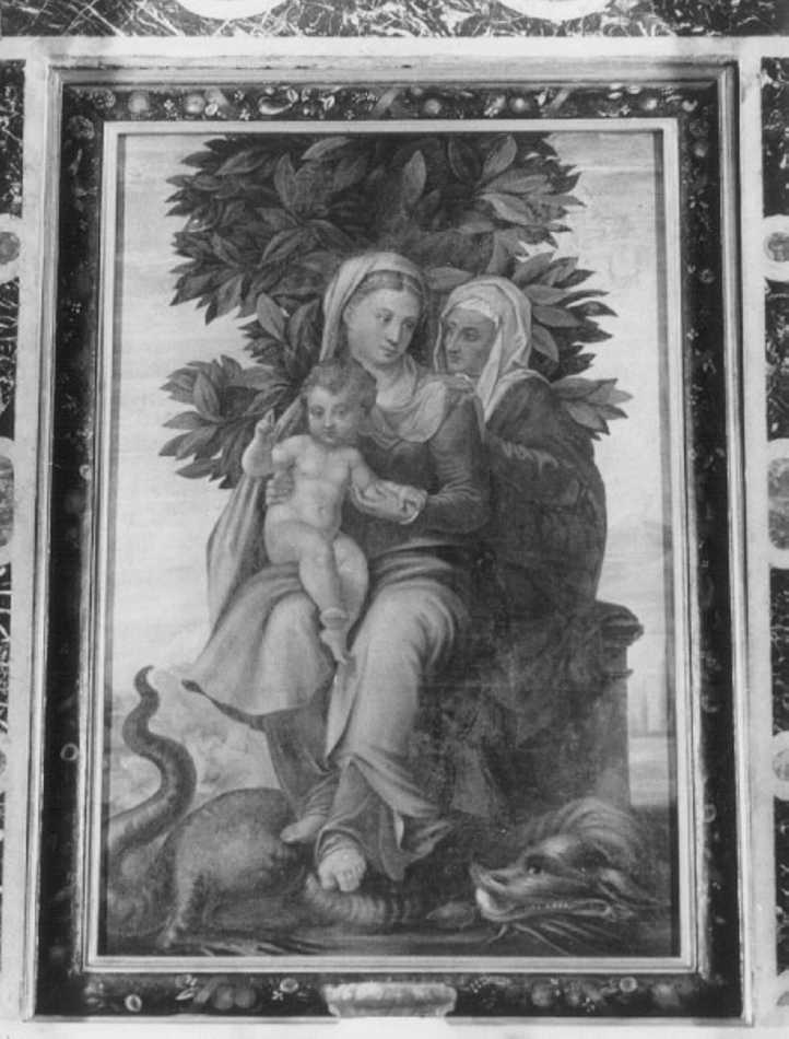 Madonna con Bambino e Sant'Anna (dipinto) di D'Angolo Battista detto Battista Del Moro (sec. XVI)