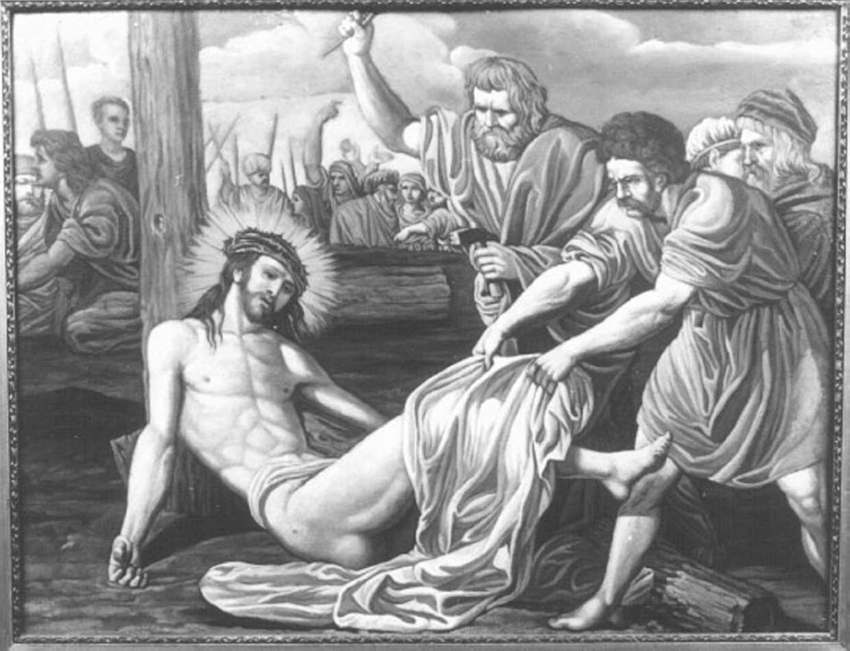 stazione XI: Gesù inchiodato alla croce (dipinto, elemento d'insieme) - ambito veneto (fine/inizio secc. XIX/ XX)