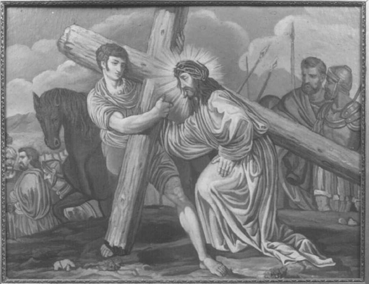 stazione III: Gesù cade sotto la croce la prima volta (dipinto, elemento d'insieme) - ambito veneto (fine/inizio secc. XIX/ XX)