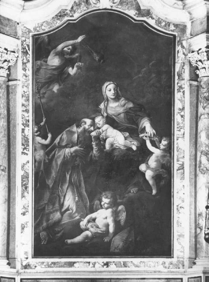 Madonna con Bambino fra angeli e cherubini con San Nicola di Bari e altri santi (dipinto) di Torelli Felice (sec. XVIII)