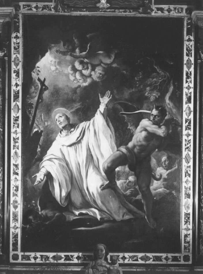 Beato Bernardo Tolomei batuto dal demonio (dipinto) di Giordano Luca detto Luca Fapresto (sec. XVII)