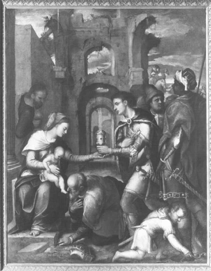 adorazione dei Re Magi (dipinto) di Riccio Felice detto Brusasorzi (sec. XVI)