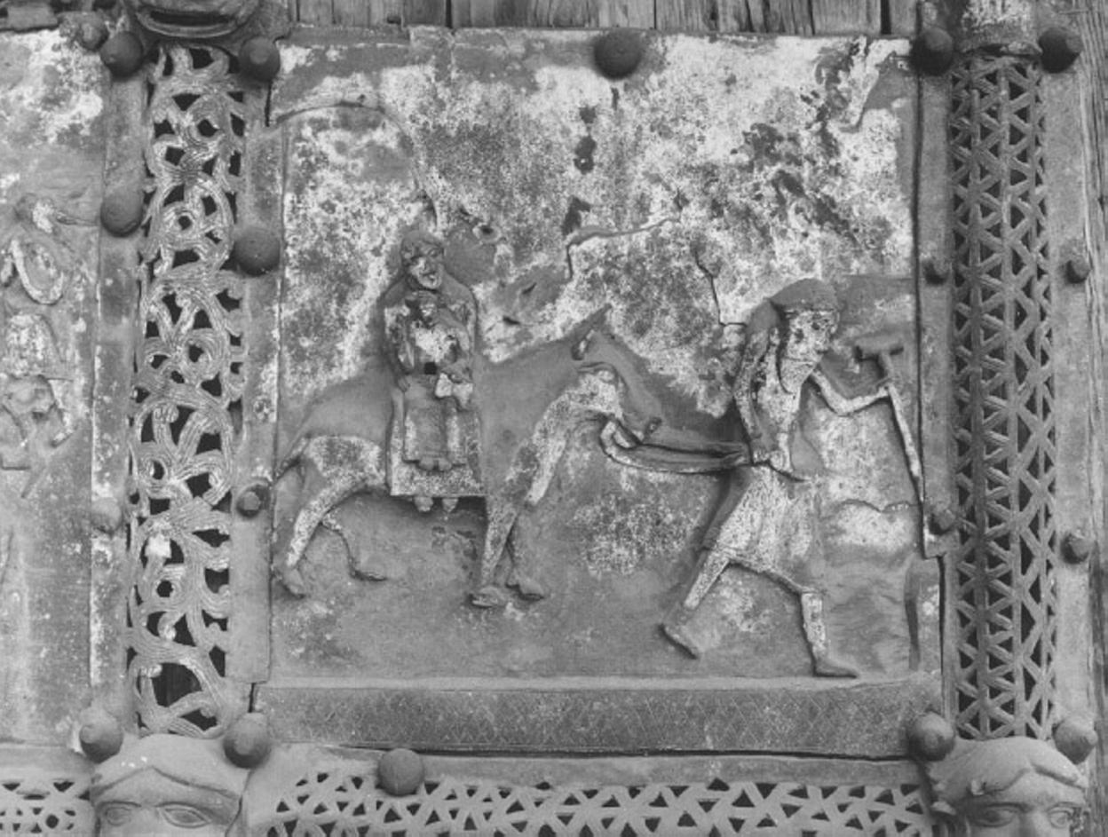 fuga in Egitto (formella, elemento d'insieme) di Primo Maestro Del Portale Di San Zeno (e aiuti) (sec. XII)