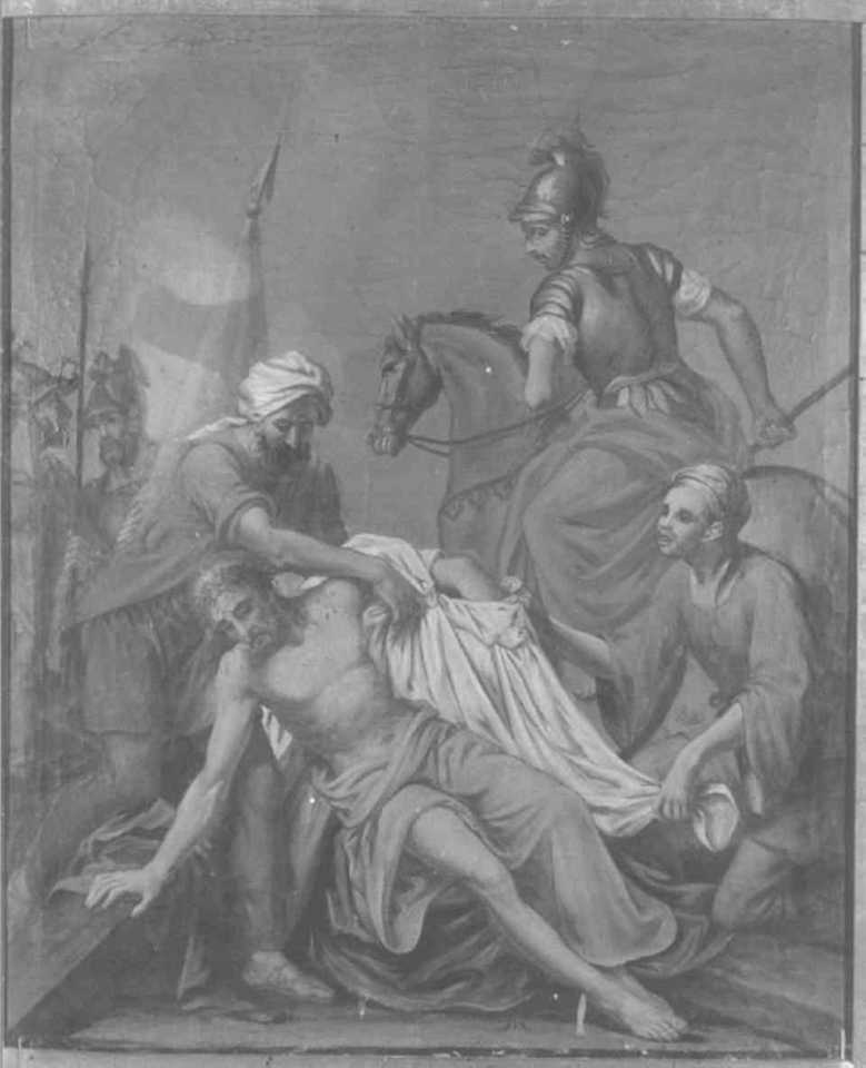 stazione X: Gesù spogliato e abbeverato di fiele (dipinto) di Ugolini Agostino (seconda metà sec. XVIII)