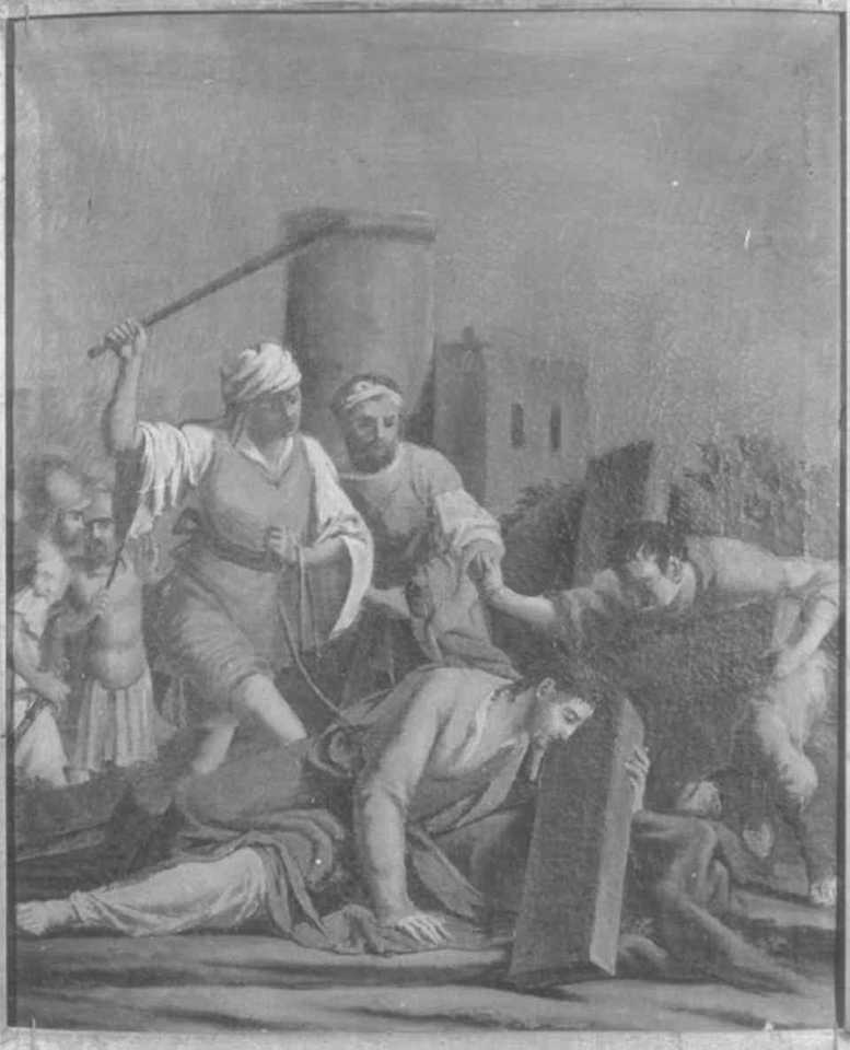 stazione III: Gesù cade sotto la croce la prima volta (dipinto) di Ugolini Agostino (seconda metà sec. XVIII)