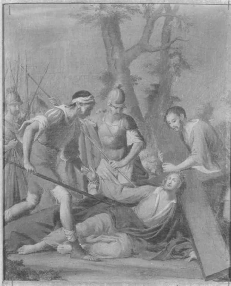 stazione VII: Gesù cade sotto la croce la seconda volta (dipinto) di Ugolini Agostino (seconda metà sec. XVIII)