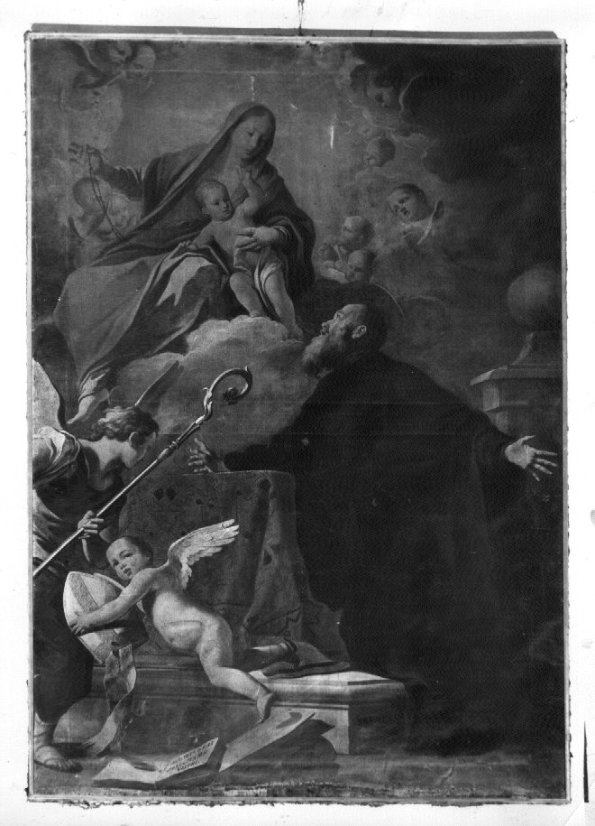 San Benedetto in preghiera davanti alla Madonna con Bambino (dipinto) di Brentana Simone (sec. XVIII)