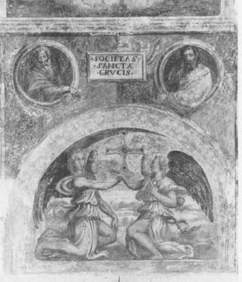 angeli reggenti la croce (dipinto) di Aliprandi Michelangelo (cerchia) (fine sec. XVI)