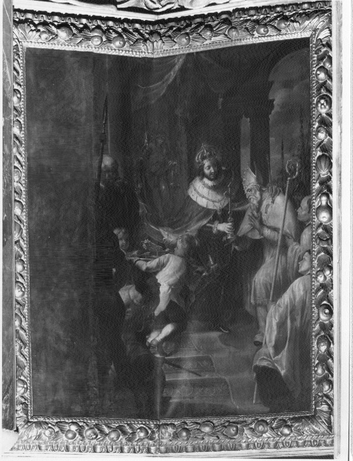 San Luigi IX dona la reliquia della croce al beato Bartolomeo da Breganze (dipinto) di Carboncino Giovanni (sec. XVII)