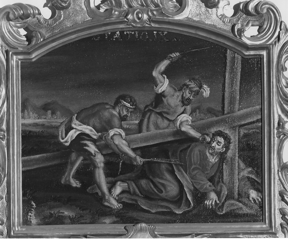 stazione IX: Gesù cade sotto la croce la terza volta (dipinto) - ambito veneto (seconda metà sec. XVIII)