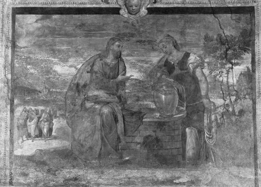 Cristo e la samaritana al pozzo (dipinto) di Brusasorci Domenico (attribuito) (sec. XVI)