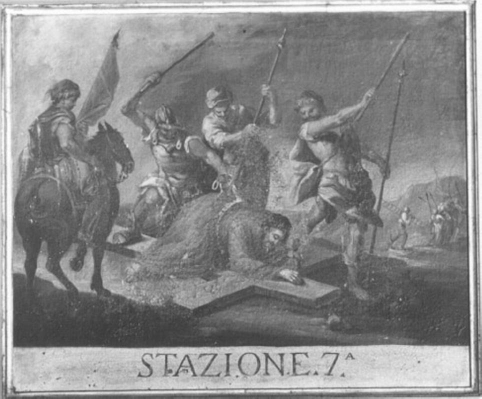 stazione VII: Gesù cade sotto la croce la seconda volta (dipinto) di Pasqualotto Costantino detto Costantini (sec. XVIII)