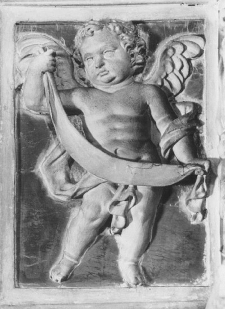 angelo porta drappo (scultura) di Festa Agostino (attribuito) (fine/inizio secc. XVII/ XVIII)