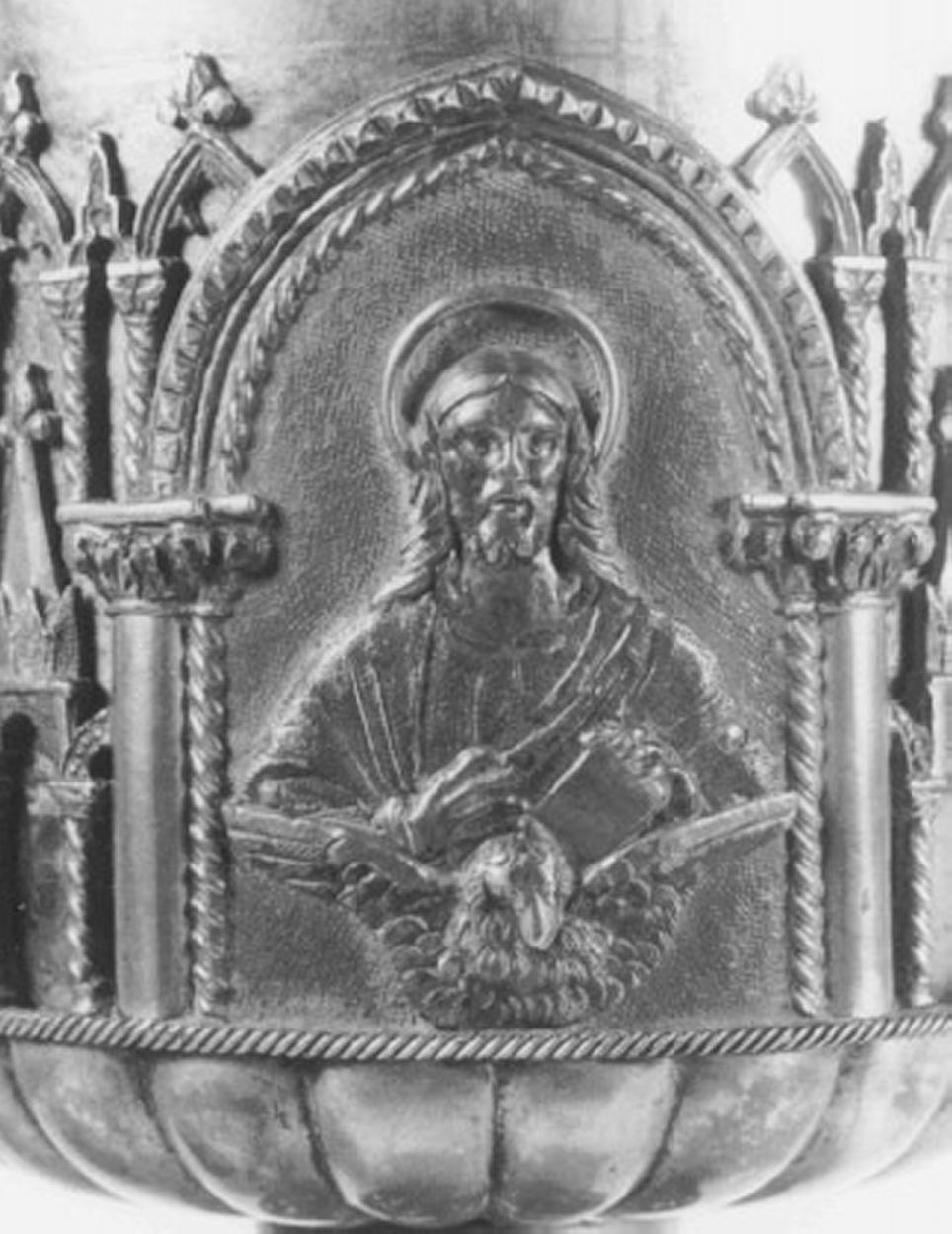 San Giovanni Evangelista (rilievo) di Merlo Luigi (attribuito) (sec. XIX)