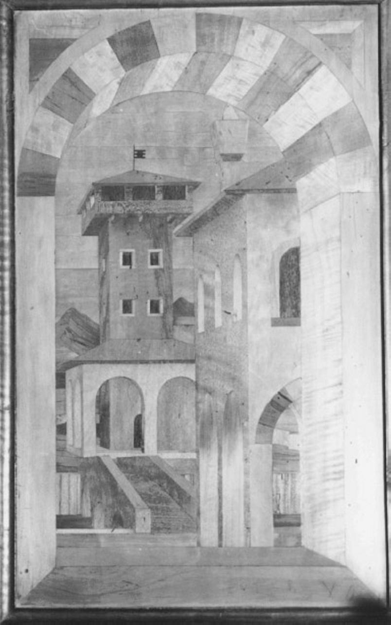 architetture di Vicenza (decorazione a intarsio) di Dell'Abate Pierantonio Da Modena (attribuito) (sec. XV)