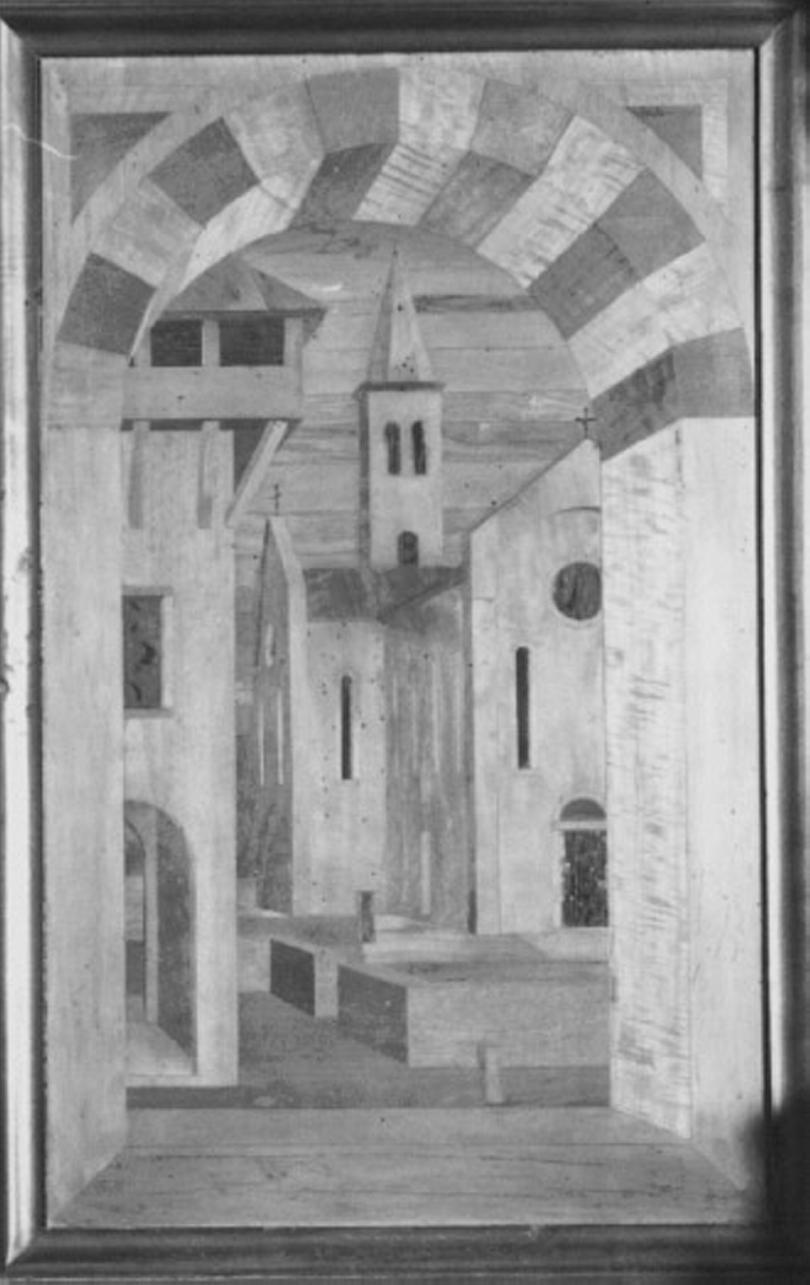 architetture di Vicenza (decorazione a intarsio) di Dell'Abate Pierantonio Da Modena (attribuito) (sec. XV)