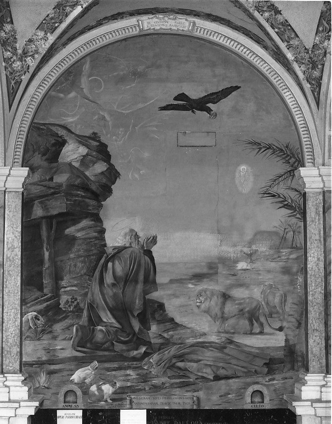 Sant'Antonio Abate visita San Paolo Eremita nel deserto (dipinto) di Pegrassi Agostino (sec. XX)