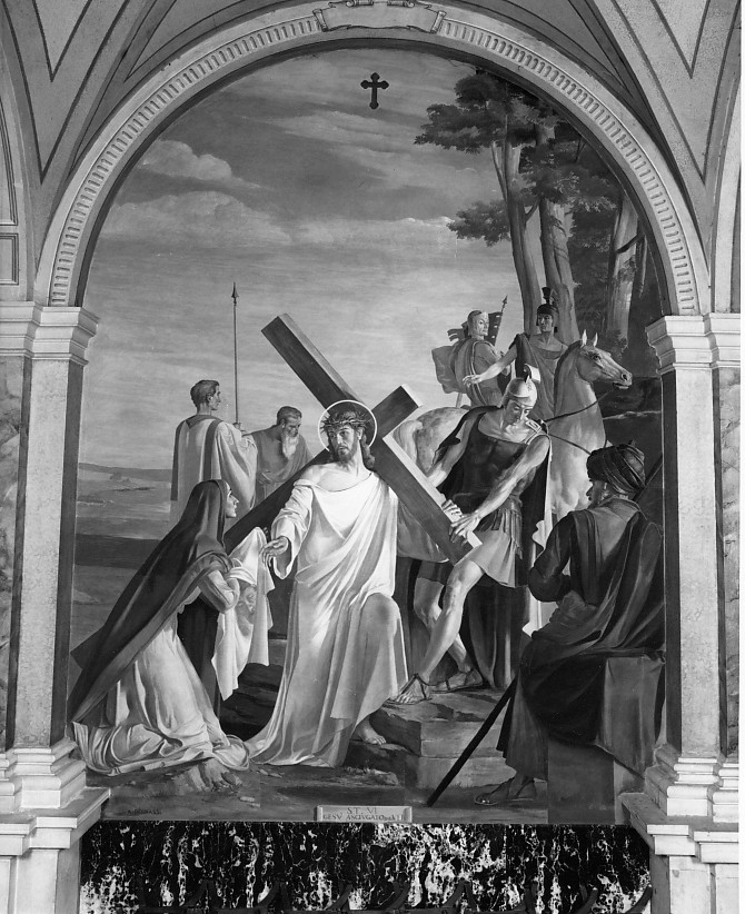 stazione VI: Gesù asciugato dalla Veronica (dipinto) di Pegrassi Agostino (sec. XX)