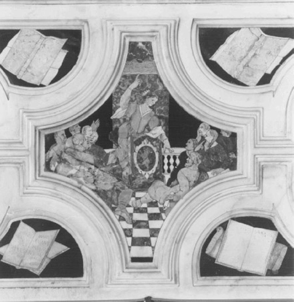 disputa di Santa Caterina d'Alessandria con i filosofi (decorazione a intarsio, elemento d'insieme) di Longhena Baldassarre (attribuito), Corbarelli Benedetto (bottega) (sec. XVII)