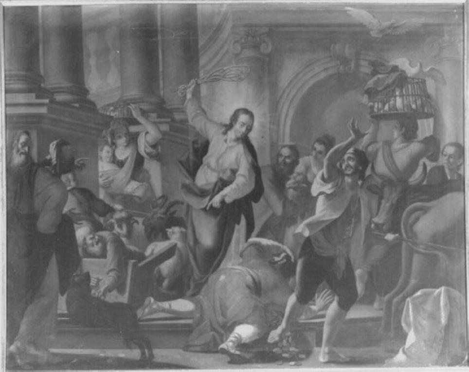 Cristo caccia i mercanti dal tempio (dipinto) di Buffetti Ludovico (attribuito) (sec. XVIII)