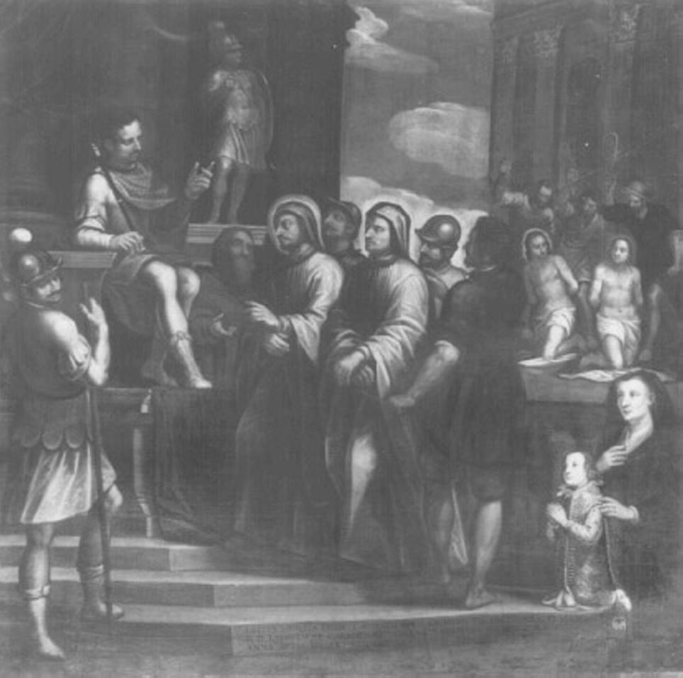 I Santi Leonzio e Carpoforo portati in giudizio davanti al prefetto Lisia (dipinto) di Maganza Alessandro, Maganza Giambattista Vecchio detto Magagnò (attribuito) (sec. XVII)