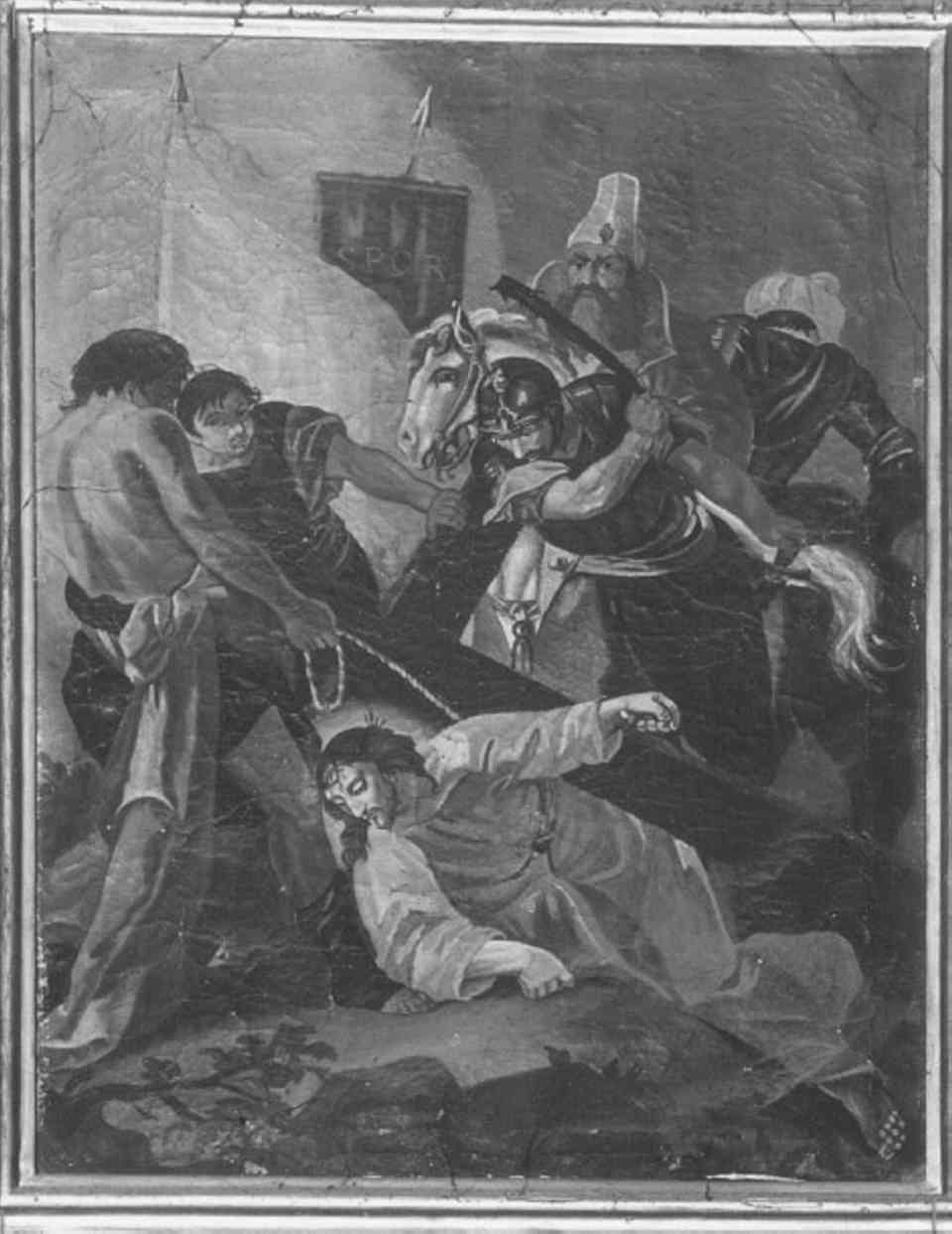 stazione III: Gesù cade sotto la croce la prima volta (dipinto) di Zeni Bartolomeo, Zeni Domenico (sec. XVIII)